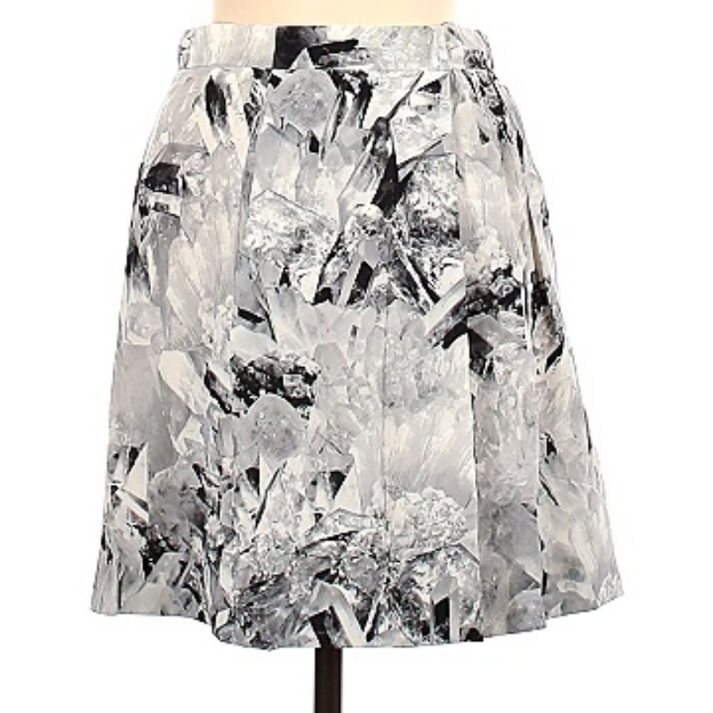 Cacharel Mini Pleat Silk Skirt Geometric Paint Artsy Career Wear ContemporarySz6